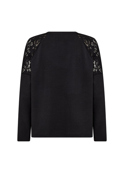 Black Shoulder Lace Detail Pull-Over Sweater. Style SOYA4F27267