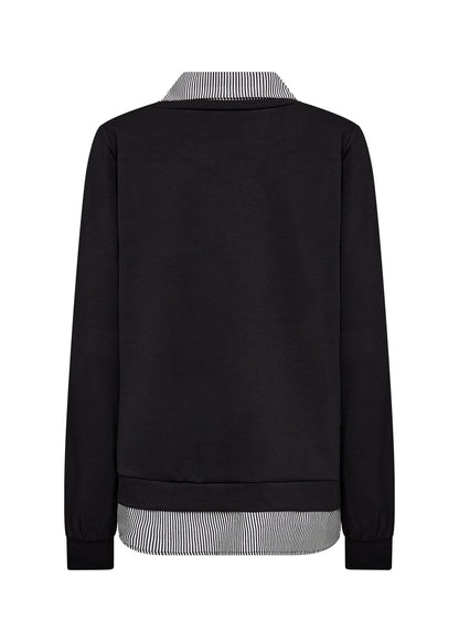 Striped & Black Long Sleeve Collar Layered Top. Style SOYA4F27274