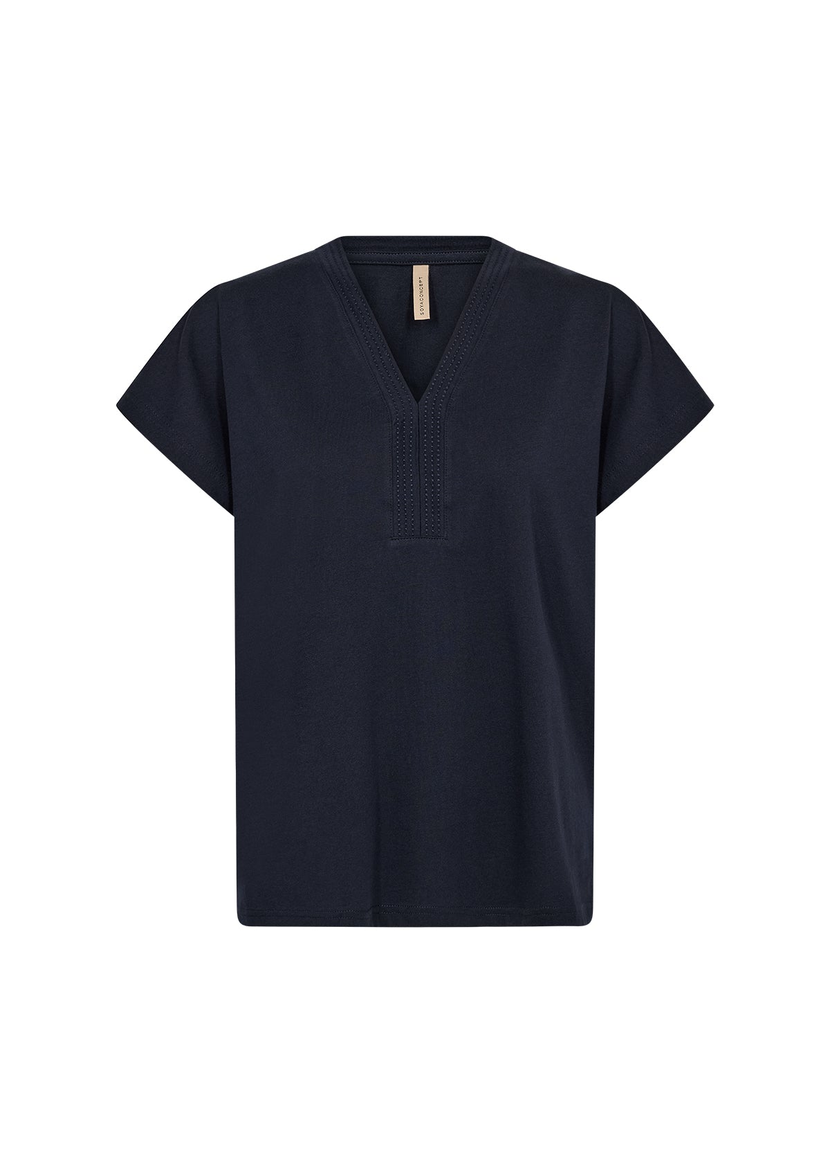 Stitching Detail V-Neckline Short Sleeve Cotton Top. Style SOYA27476