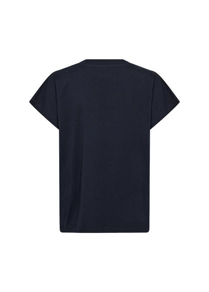 Stitching Detail V-Neckline Short Sleeve Cotton Top. Style SOYA27476