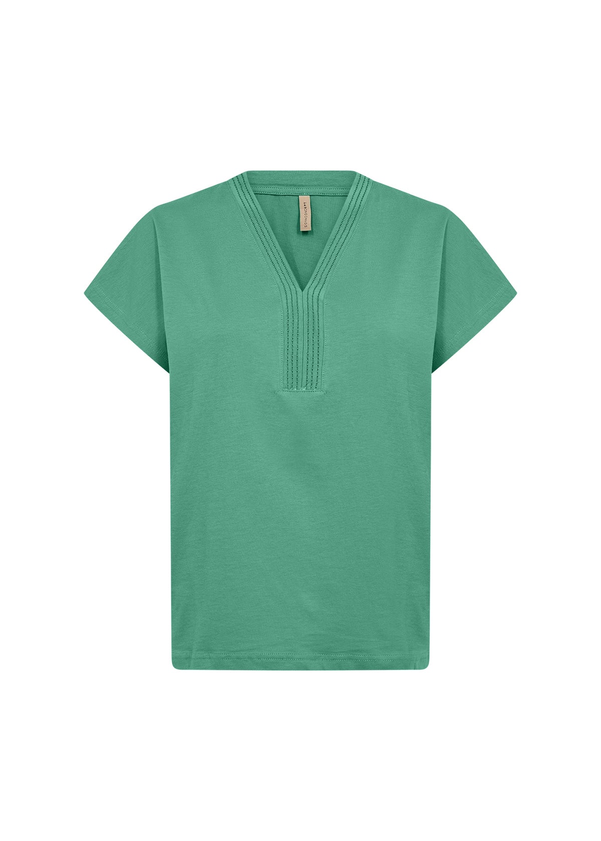 Stitching Detail V-Neckline Short Sleeve Cotton Top. Style SOYA27476