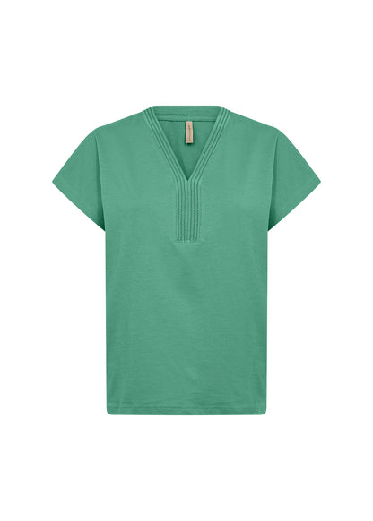 Stitching Detail V-Neckline Short Sleeve Cotton Top. Style SOYA27476