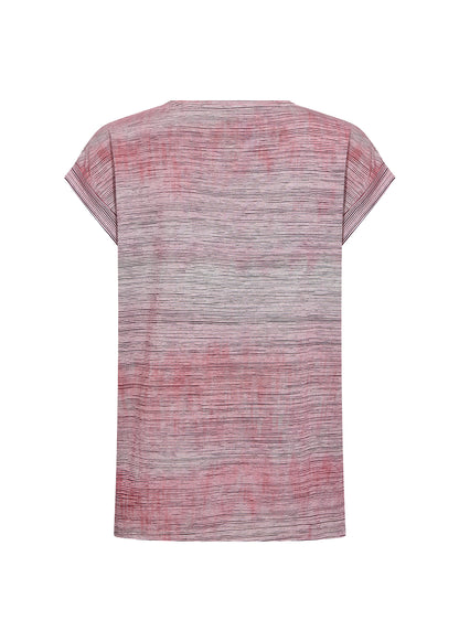 Horizontal Stripes Rolled Cuff Short Sleeve Top. Style SOYA27494