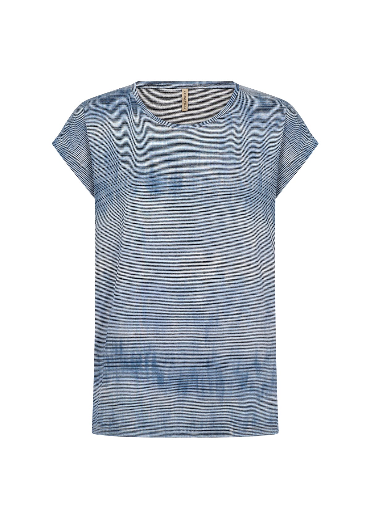 Horizontal Stripes Rolled Cuff Short Sleeve Top. Style SOYA27494
