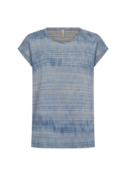 Horizontal Stripes Rolled Cuff Short Sleeve Top. Style SOYA27494