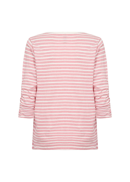 Cotton Lightweight Stripes 3/4 Ruched Sleeves Top. Style SOYA27501