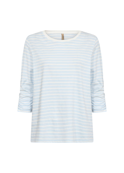 Cotton Lightweight Stripes 3/4 Ruched Sleeves Top. Style SOYA27501