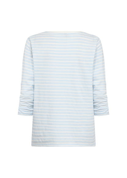Cotton Lightweight Stripes 3/4 Ruched Sleeves Top. Style SOYA27501