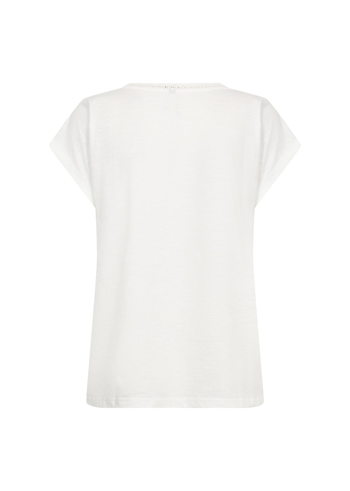 Crochet Trim V-Neckline Short Rolled Cuff Sleeves Top. Style SOYA27506