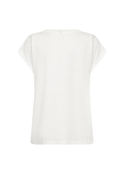 Crochet Trim V-Neckline Short Rolled Cuff Sleeves Top. Style SOYA27506