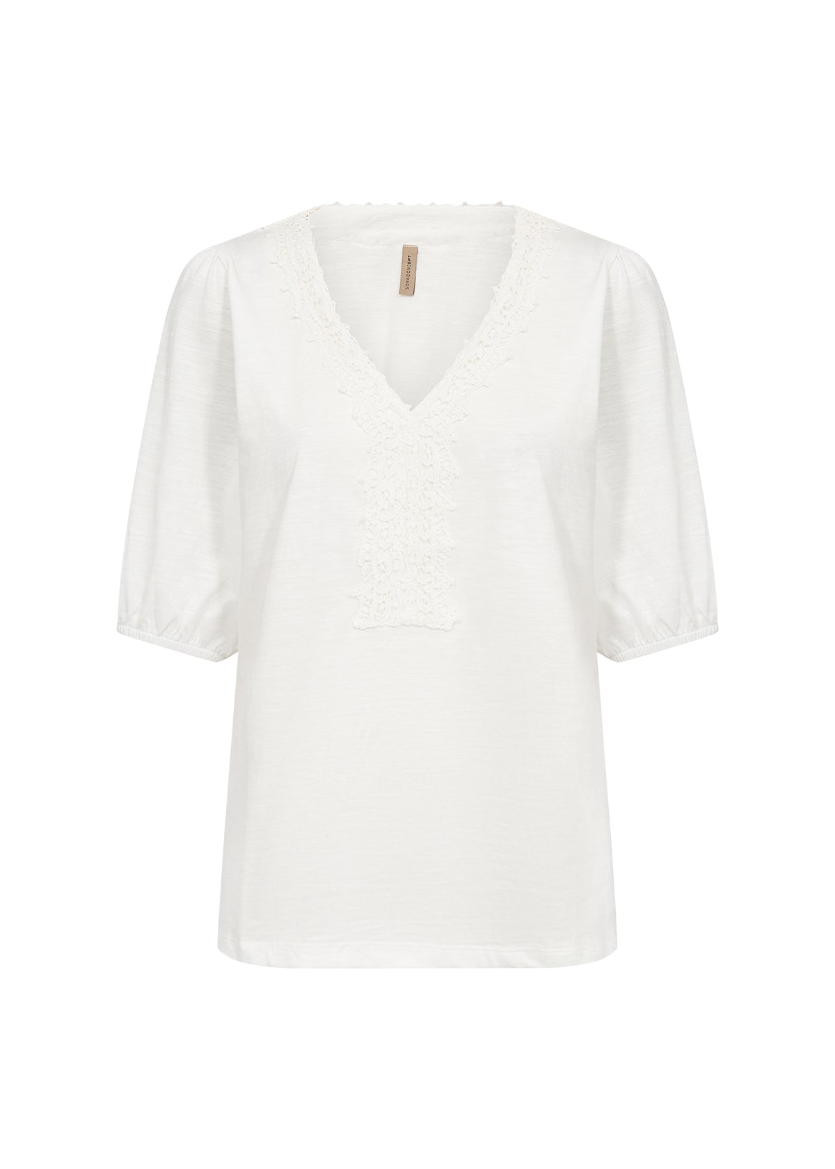 Crochet Trim V-Neck Short Sleeve Elastic Cuffs Top. Style SOYA27507
