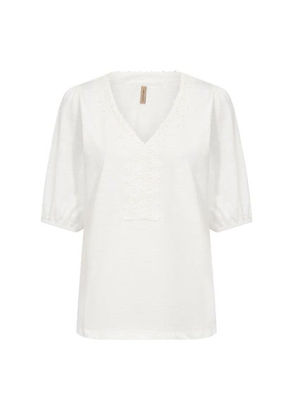 Crochet Trim V-Neck Short Sleeve Elastic Cuffs Top. Style SOYA27507