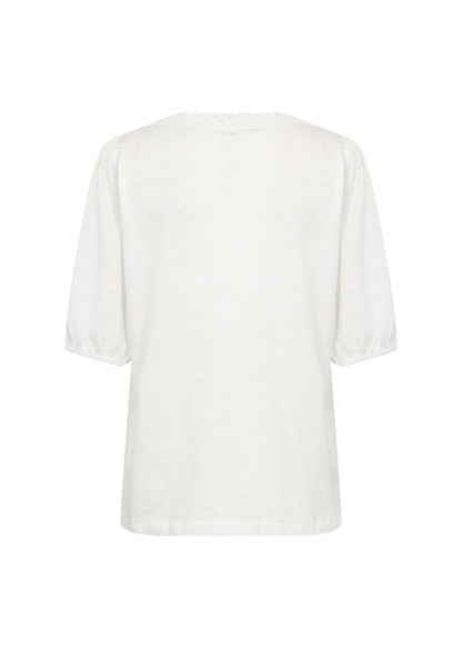 Crochet Trim V-Neck Short Sleeve Elastic Cuffs Top. Style SOYA27507