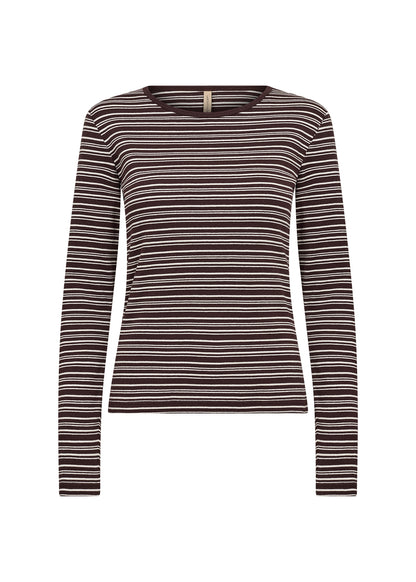 Long Sleeve Round Neck Striped Ribbed Top. Style SOYA27808