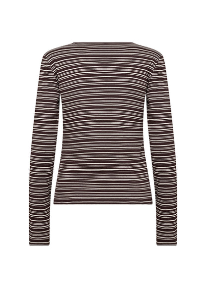Long Sleeve Round Neck Striped Ribbed Top. Style SOYA27808