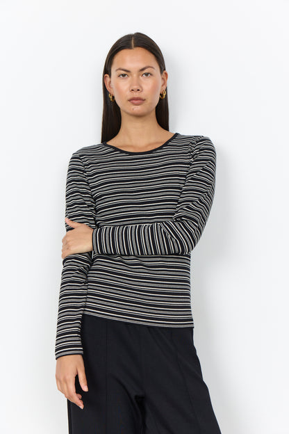 Long Sleeve Round Neck Striped Ribbed Top. Style SOYA27808