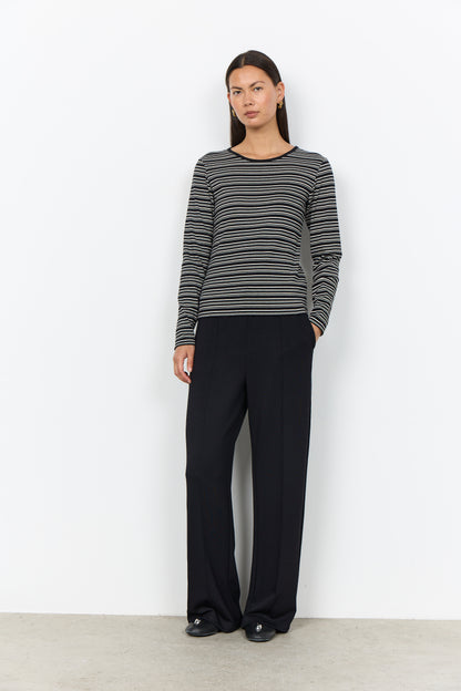 Long Sleeve Round Neck Striped Ribbed Top. Style SOYA27808
