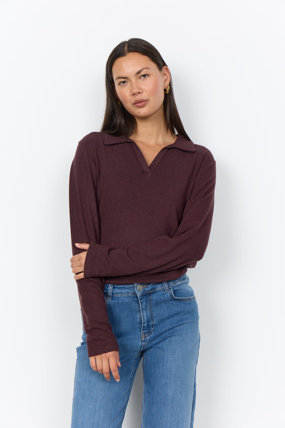 Collar Soft & Stretchy Long Sleeve Top. Style SOYA27829