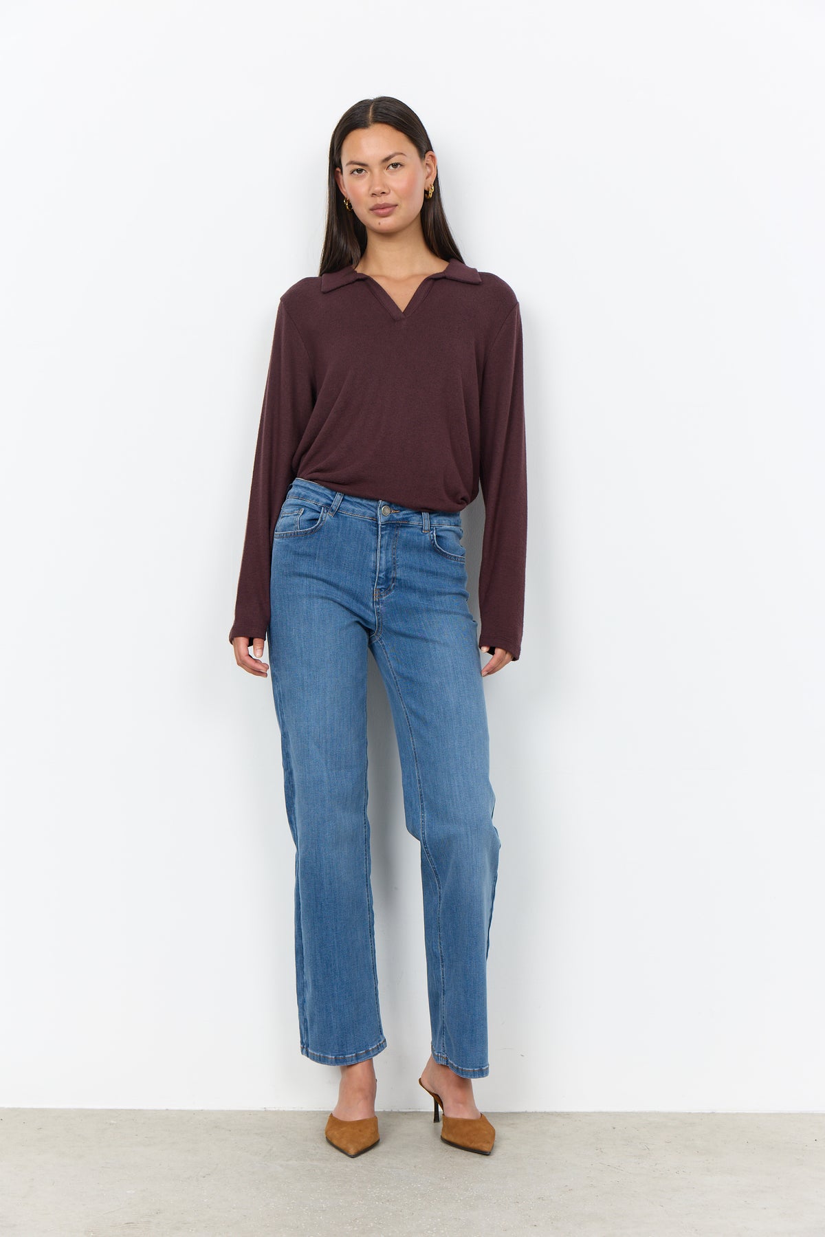 Collar Soft & Stretchy Long Sleeve Top. Style SOYA27829