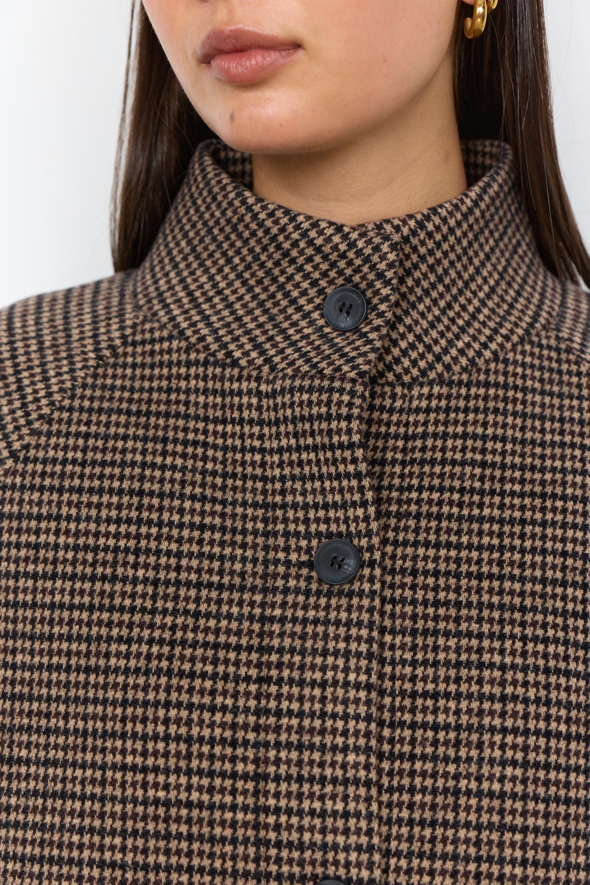 Houndstooth Button Front Mock Neck Jacket. Style SOYA27832