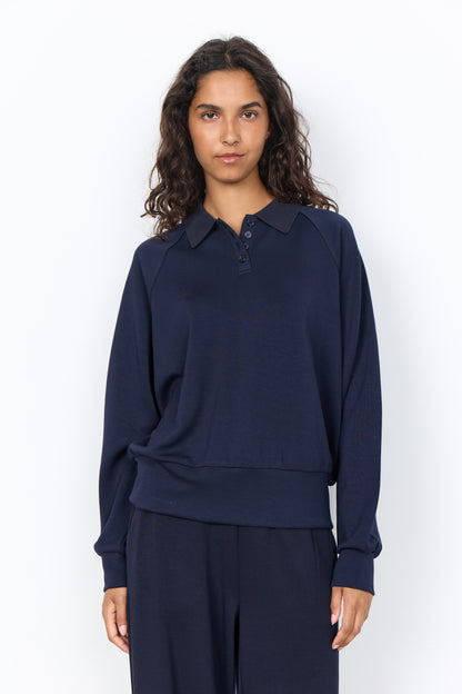 Long Sleeve Collared 1/2 Button-Up Neck Top. Style SOYA27856
