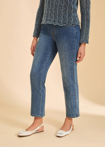 Pull-On Straight Leg Ankle Length Heart Details Jean. Style FD2517669
