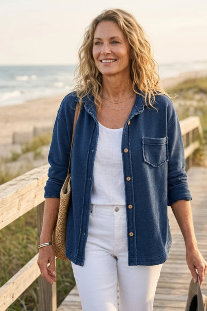 Colour Wash Terry Anywhere Shacket. Style ESC28095