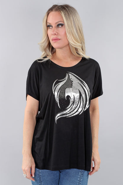 Abstract & Rhinestone Dolman Sleeve Top. Style MT25S2851