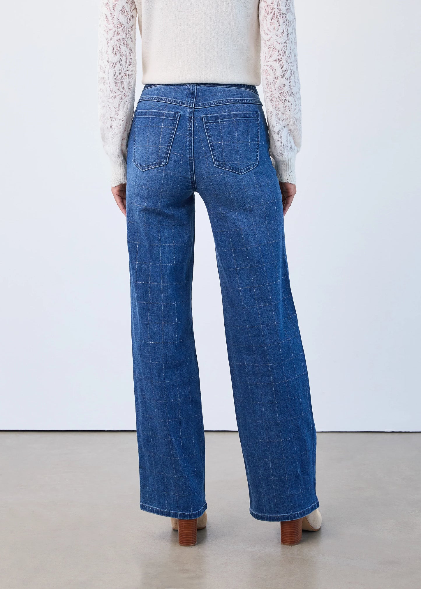 Pull-On Wide Leg Silver Checkered Jeans. Style FD2931669