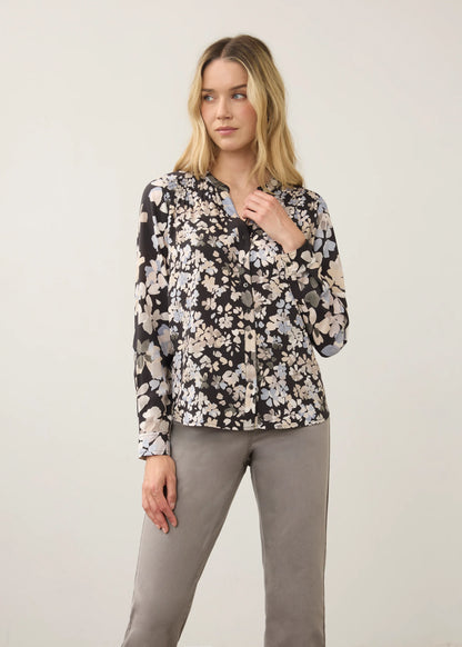 Button Front Collared Smocking Detail Floral Print Top. Style FD7796397