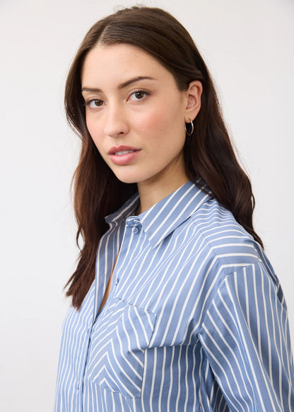 Long Sleeve Striped Button Front Blouse. Style FD7481623