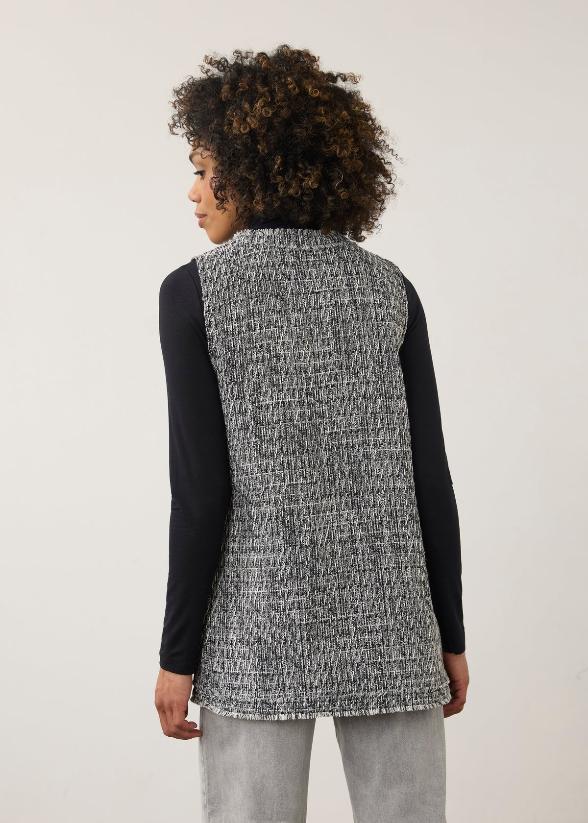 Long Length Open Front Tweed Vest. Style FD10008239