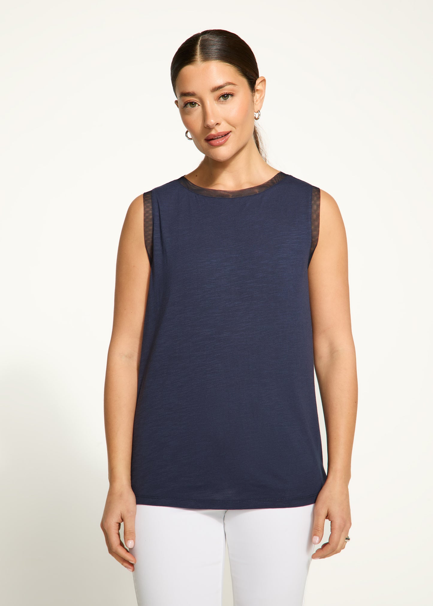 Mesh Trim Sleeveless Top. Style FD3148476