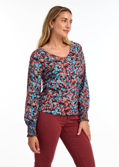 Smocked Cuff Printed Top. Style FD3020476