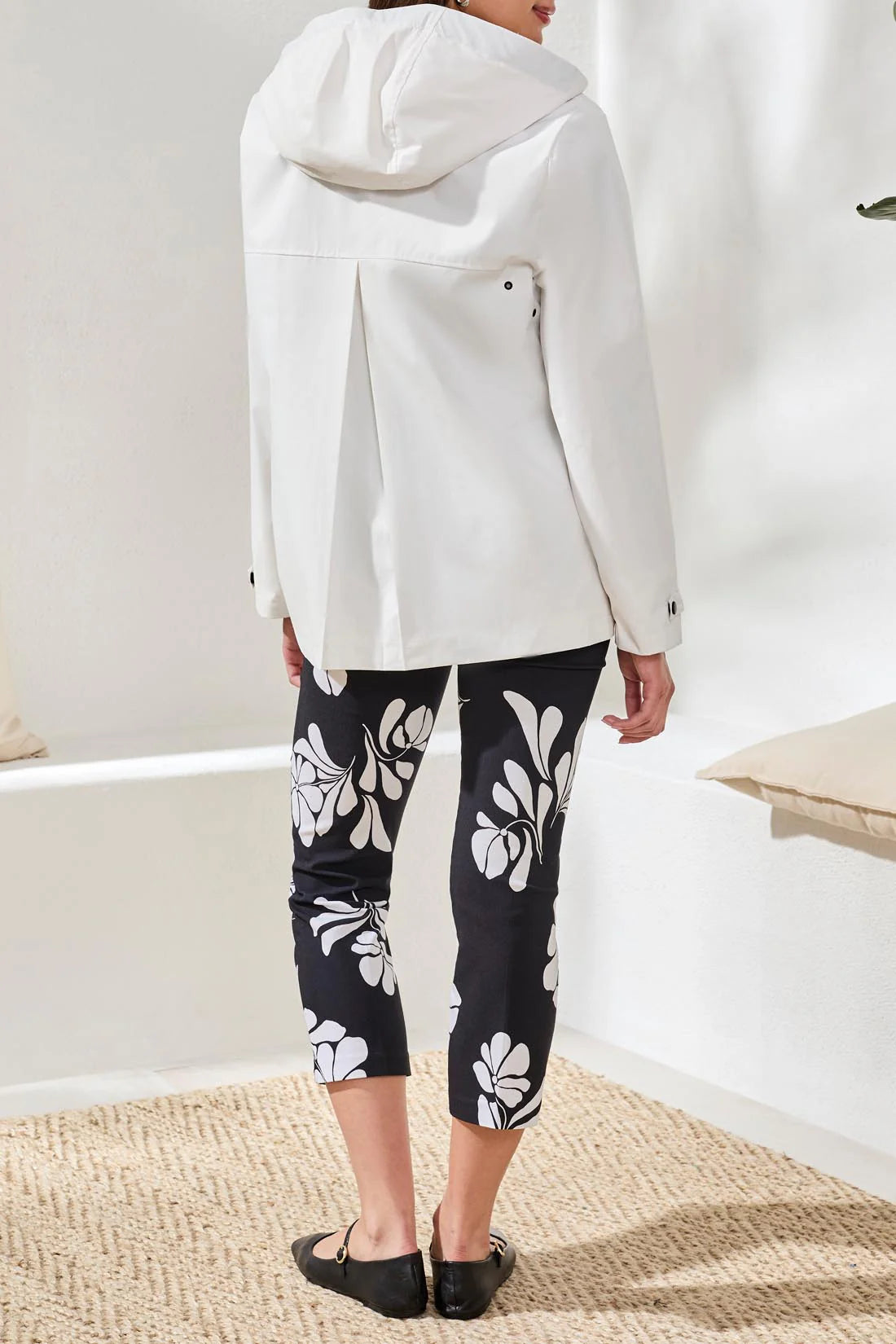 Zip Front Black & White Contrast Detail Rain Jacket. Style TR3051O-8304