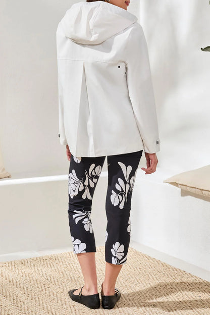 Zip Front Black & White Contrast Detail Rain Jacket. Style TR3051O-8304