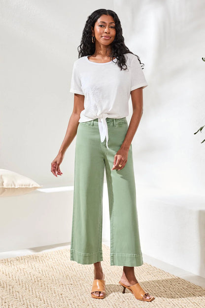 Slub Knit Tie-Front Short Sleeve Crew Neck Top. Style TR3081O-8460