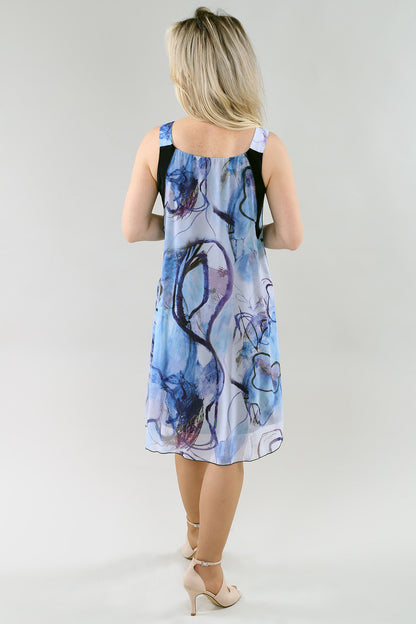 Round Sleeveless Sheer Abstract Print Layer Dress. Style MT26S310