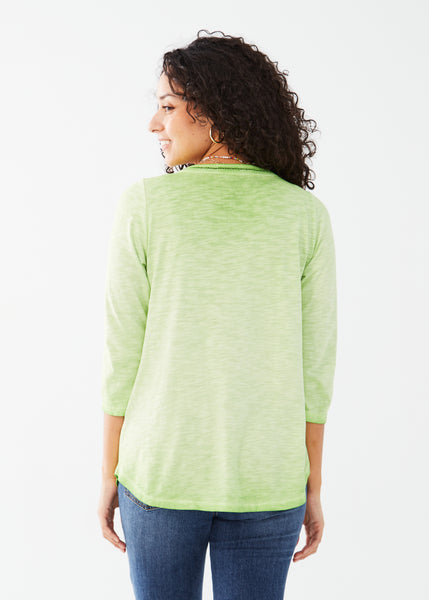 3/4 Sleeve Spit Neck Top. Style FD3107476