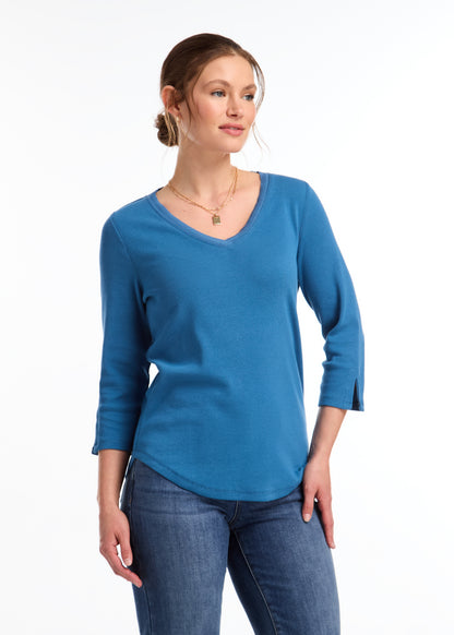 Ribbed Solid V-Neck Top. Style FD3140161