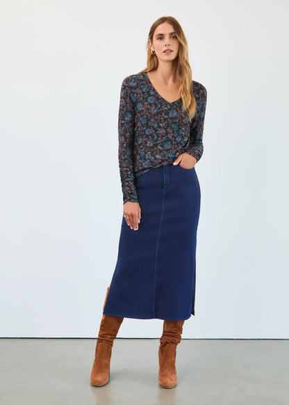 Ribbed Scrunch Sleeve V-Neck Top. Style FD3184508