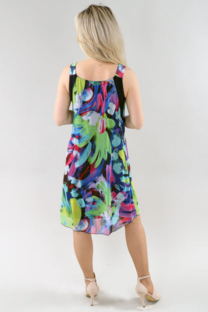 Round Sleeveless Sheer Abstract Print Layer Dress. Style MT26S319