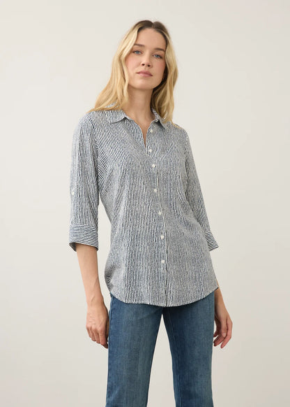 Long Sleeve Stripe Button Front Tunic. Style FD7386397