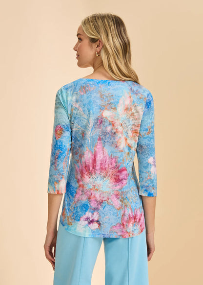 Floral 3/4 Sleeve Round Neck Top. Style FD3206844