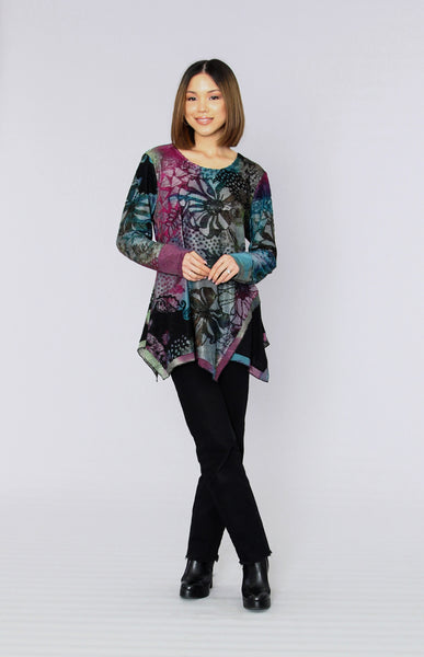 Mystic Garden Netted Cuff Top. Style CAT323106
