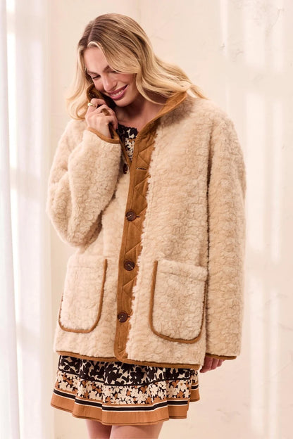 Reversible Faux Fur & Suede Button Front Coat. Style TR3239O-8545