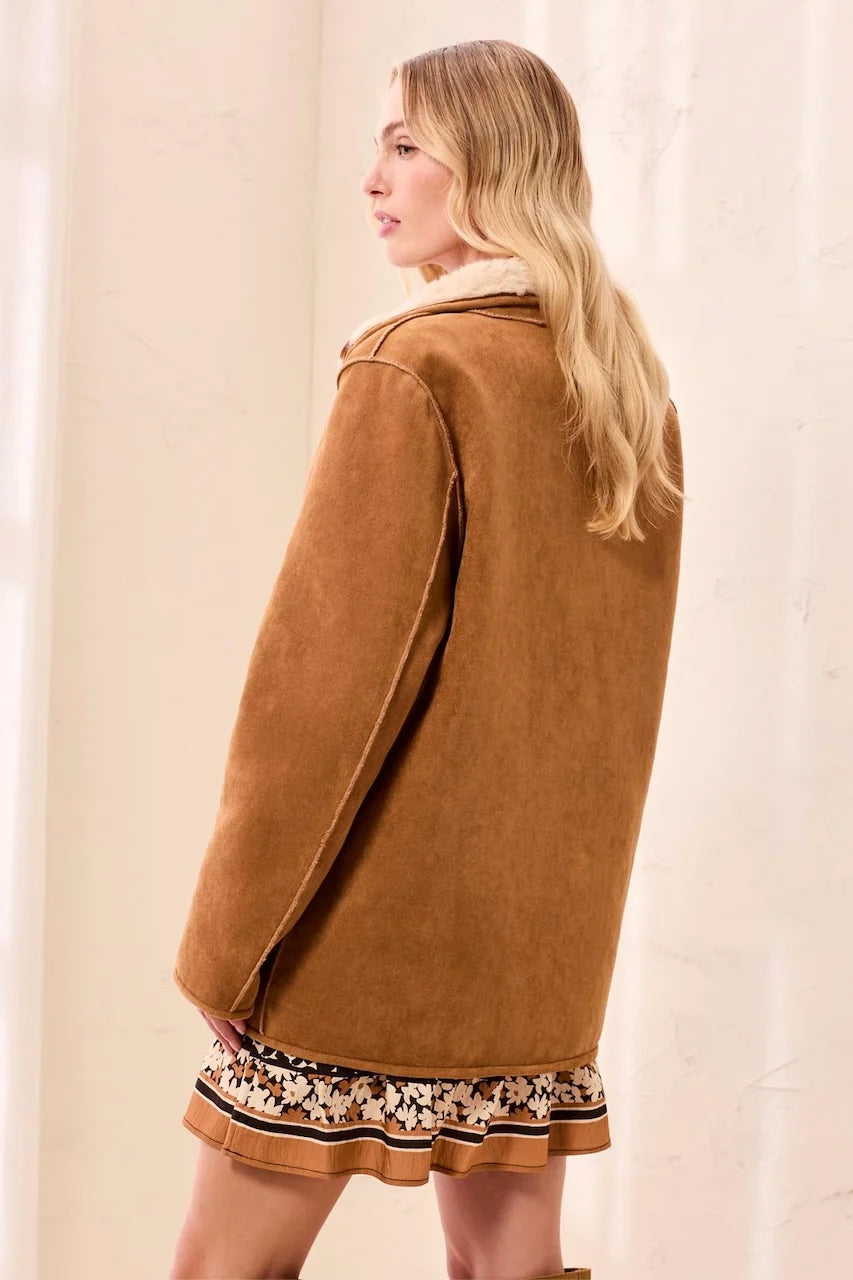 Reversible Faux Fur & Suede Button Front Coat. Style TR3239O-8545