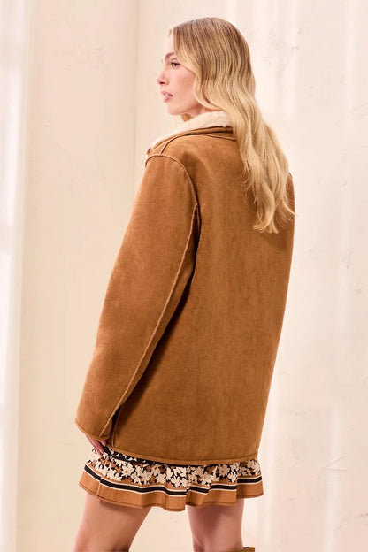 Reversible Faux Fur & Suede Button Front Coat. Style TR3239O-8545