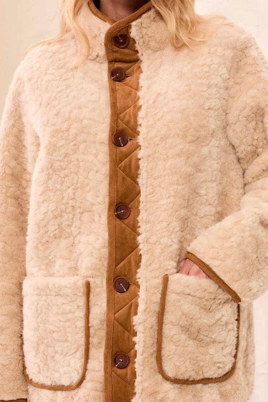 Reversible Faux Fur & Suede Button Front Coat. Style TR3239O-8545