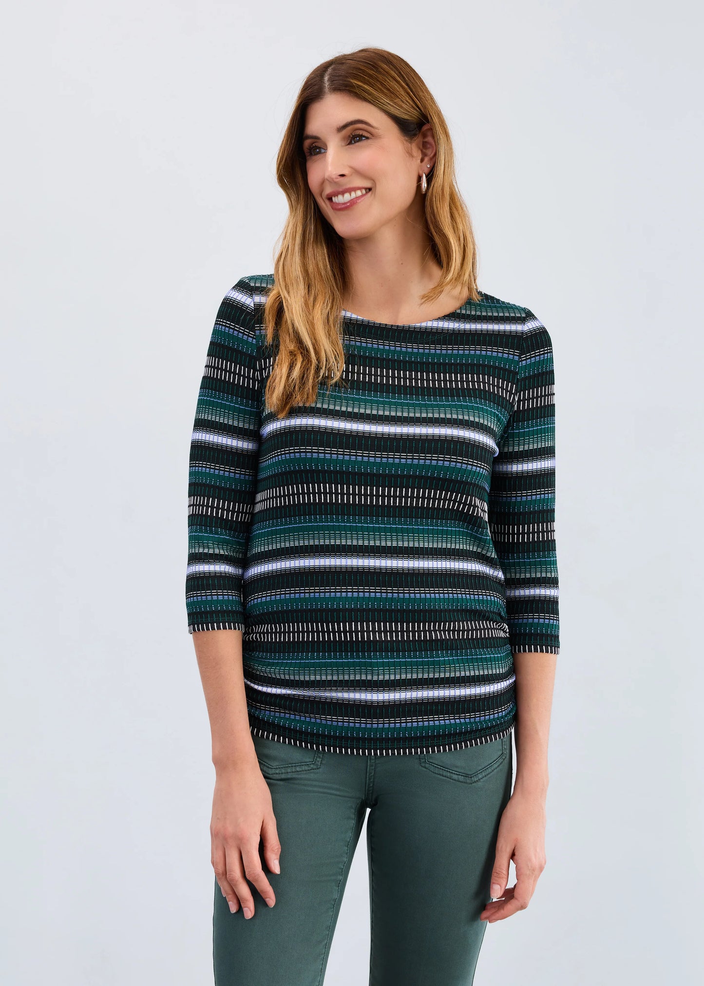 3/4 Sleeve Ruched Side Top. Style FD3245109